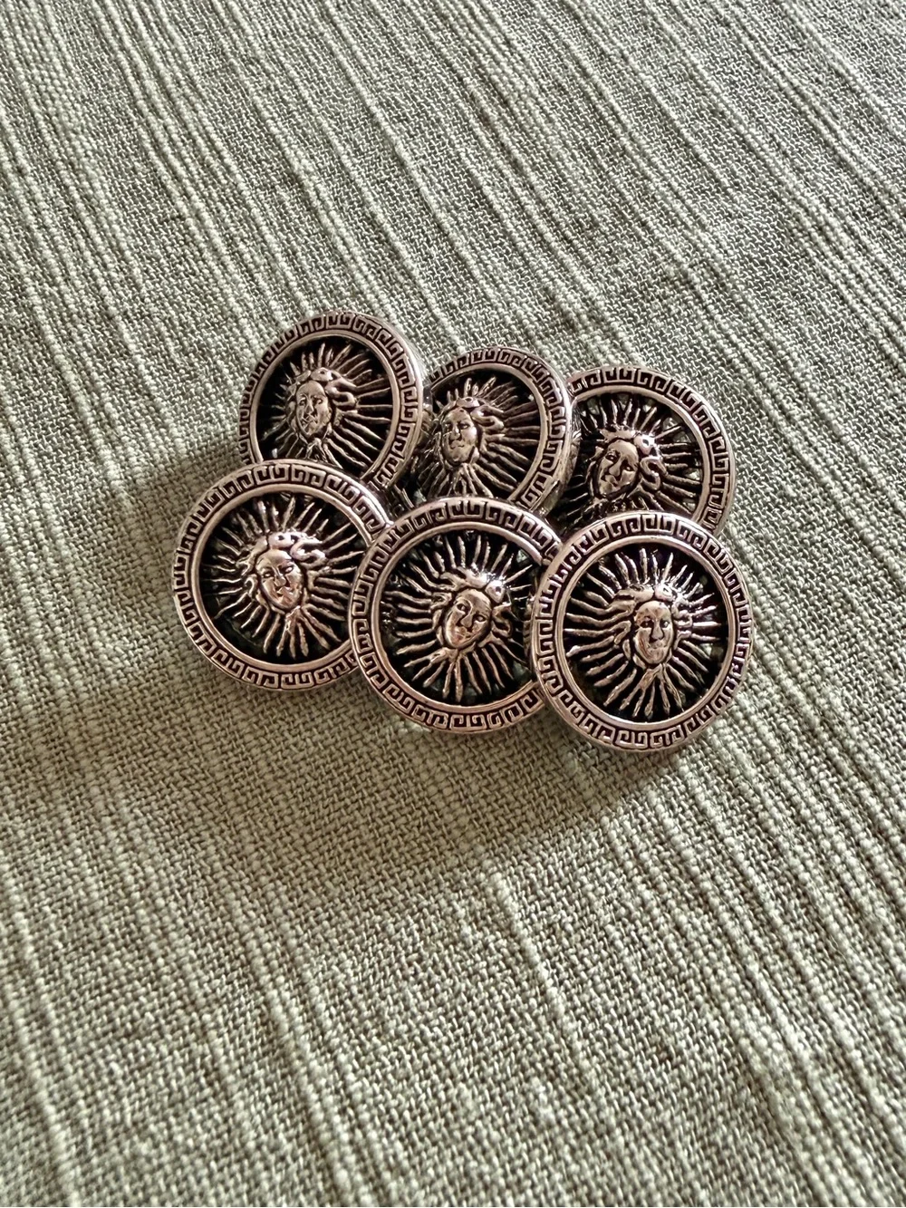 Set of 6 Vintage Buttons Enzo Collection of Tovare Medusa Shank Silver Tone